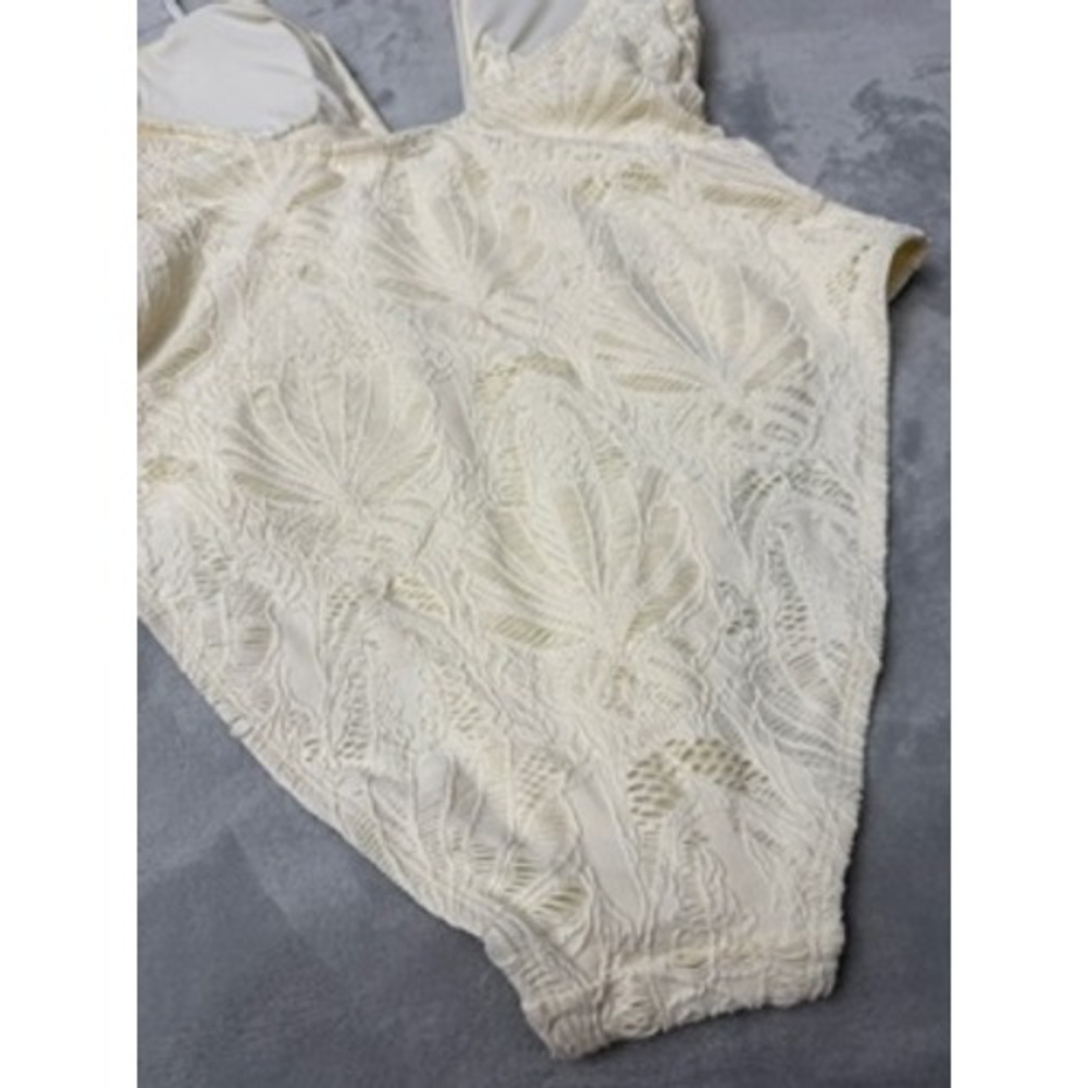 NWT CECE One Piece Swimsuit Womens Cream Lace Ruffle Deep V-Neck Sz10 $88 - Picture 10 of 14